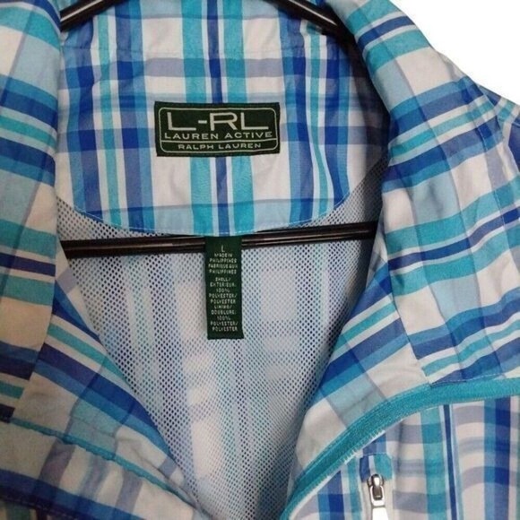 Ralph Lauren LRL Active Plaid Lightweight Zip-Up Jacket Blue Wind Womens Large - Picture 3 of 4